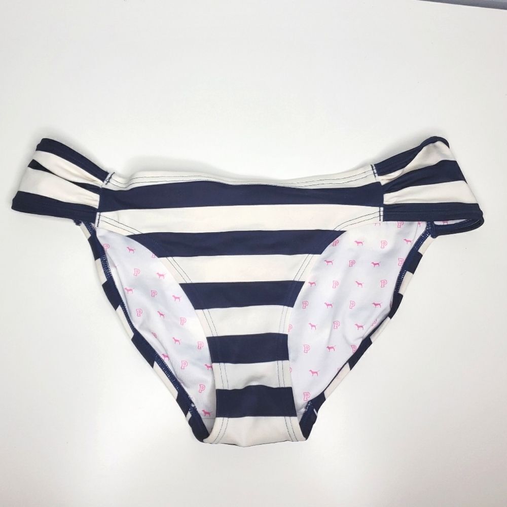 Victoria's Secret PINK M Bikini Bottom Swimsuit Black White Striped 2009